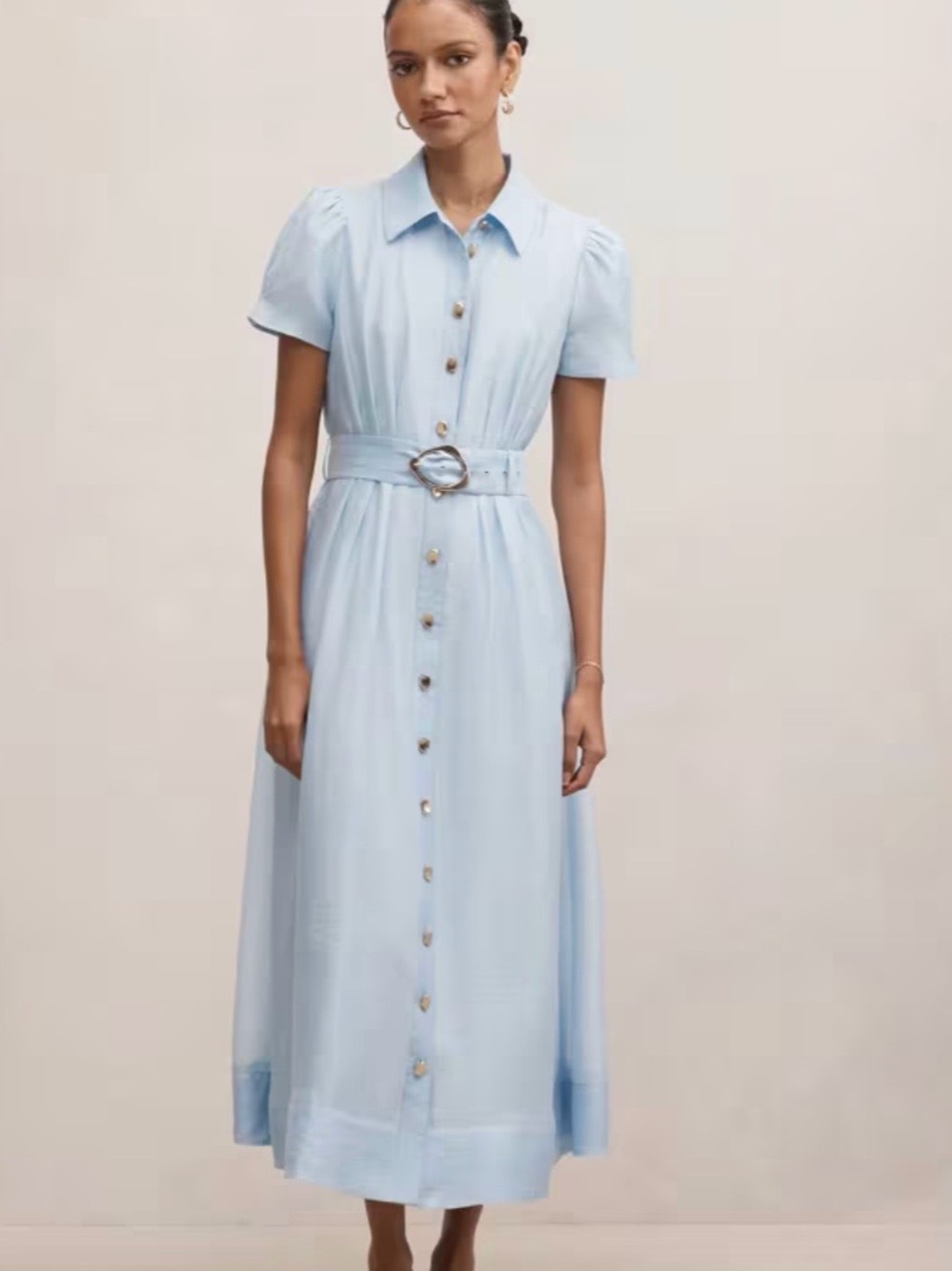 Ever New Pale Blue Button-Front Maxi Dress with Waist Belt